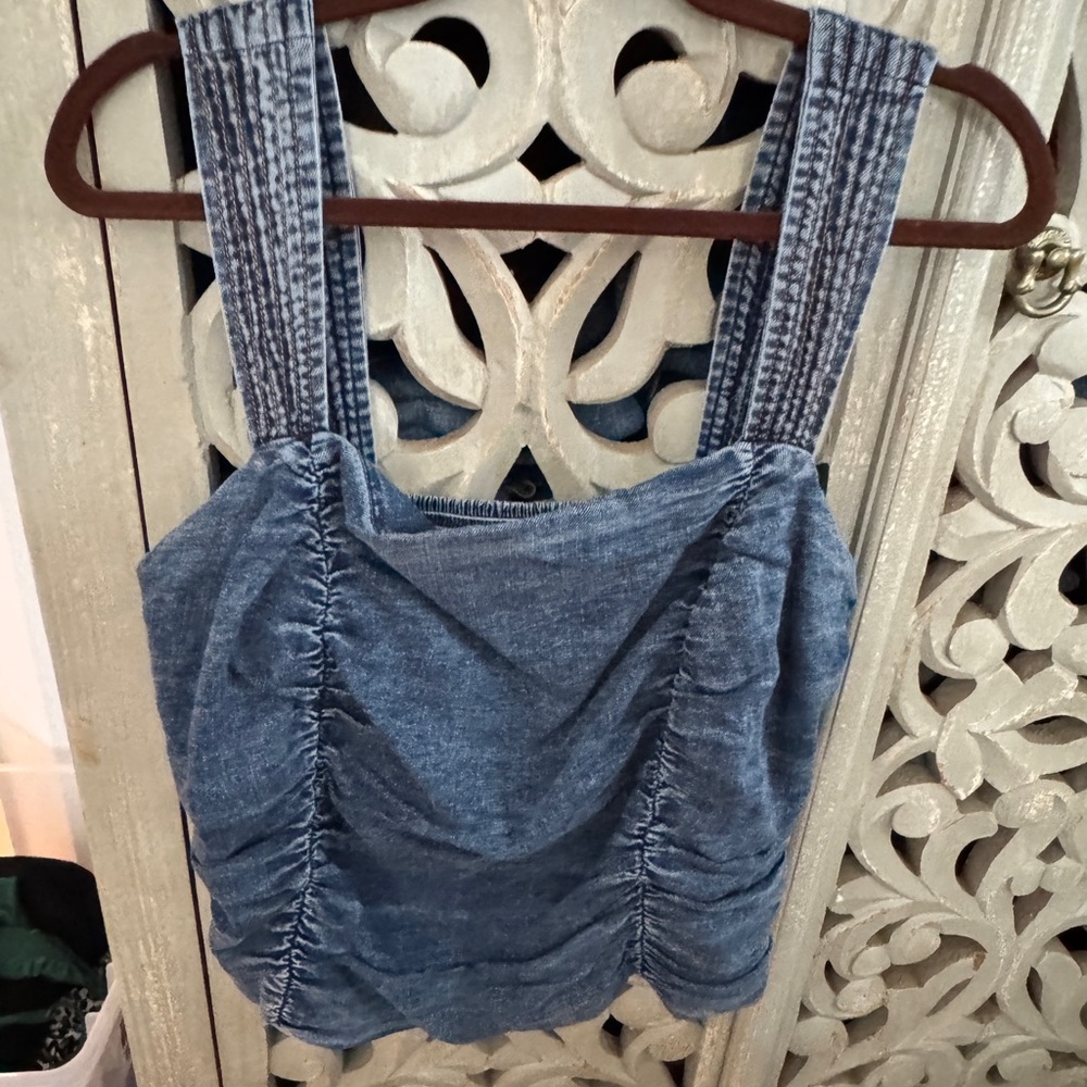 Pilcro Denim Ruched Smocked Tank Top